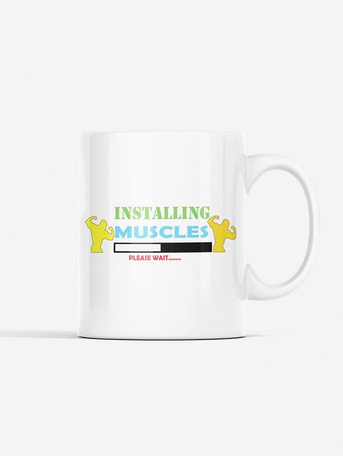 installing muscles, please wait, (bg green blue and red) - printed coffee mugs for gym lovers - 19890997 - Very Small Image - 1
