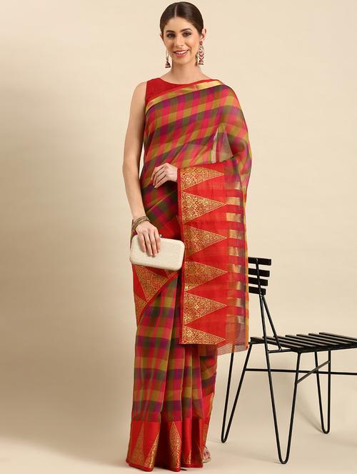 women's foil print red colored saree - 19891414 - Very Small Image - 1