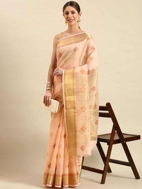 women's geometric peach colored saree - 19891415 - Very Small Image - 1