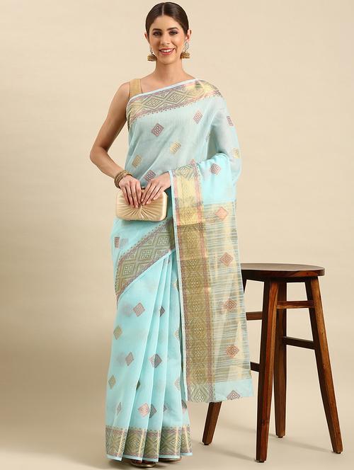 women's self design light blue colored saree - 19891417 - Very Small Image - 1