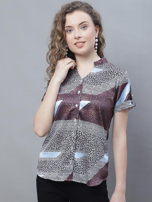 multi colored animal print mandarin neck regular top - 19891510 - Very Small Image - 1