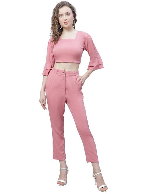 pink solid top and trouser co-ord set - 19891511 - Very Small Image - 1