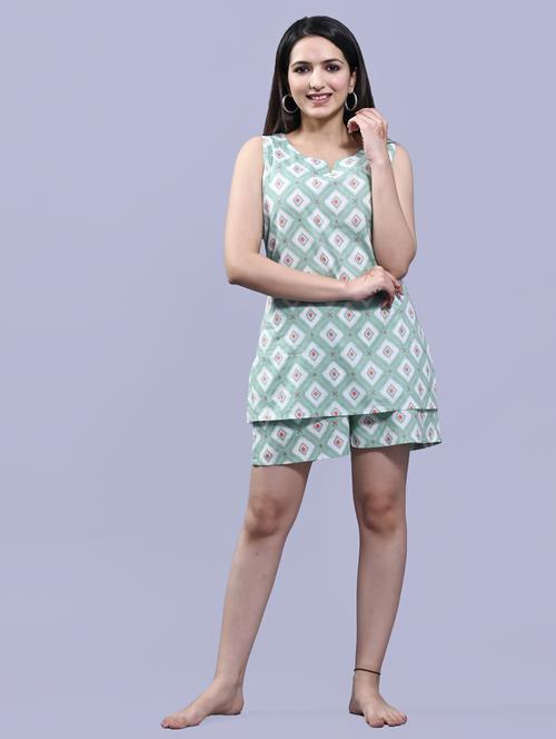 notch neck nightwear shorts set - 19891578 - Very Small Image - 1