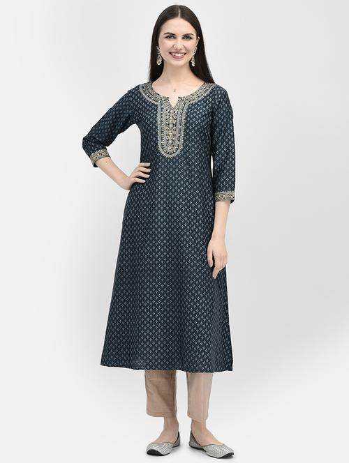blue silk aline kurta - 19891707 - Very Small Image - 1