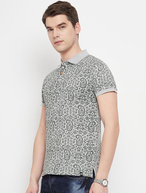 grey printed half sleeves polo neck t-shirt - 19891726 - Very Small Image - 1