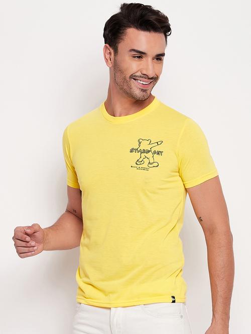 yellow back printed round neck half sleeves regular t-shirt - 19891775 - Very Small Image - 1