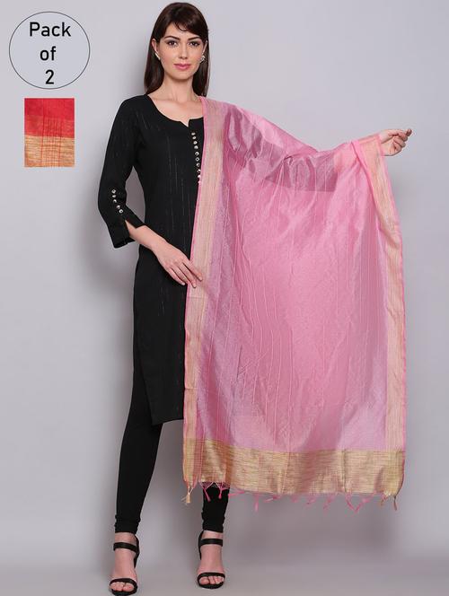 pack of 2 multi colored woven plain dupattas - 19891996 - Very Small Image - 1