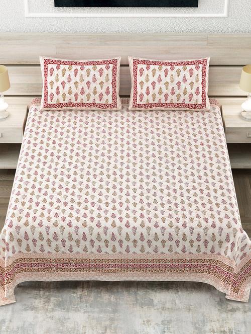 texstylers cotton floral jaipuri print 108x108 inch king size bedsheet with 2 pillow covers - 19892019 - Very Small Image - 1