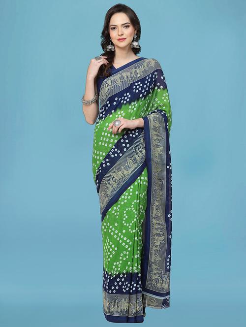 women's bandhani lime colored saree - 19893433 - Very Small Image - 1