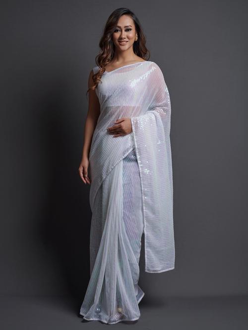 self design sequin work georgette saree with blouse - 19895714 - Very Small Image - 1