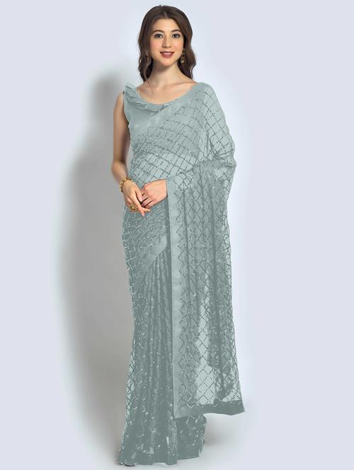 self design sequin work georgette saree with blouse - 19895737 - Very Small Image - 1