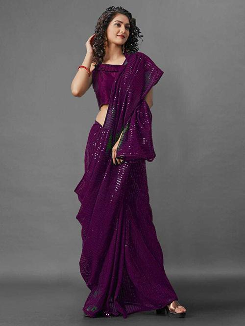 sequined saree with blouse - 19895760 - Very Small Image - 1