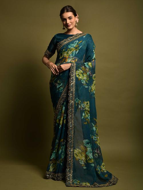 printed saree with blouse - 19895806 - Very Small Image - 1