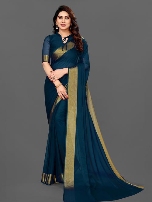 solid bordered saree with blouse - 19895818 - Very Small Image - 1