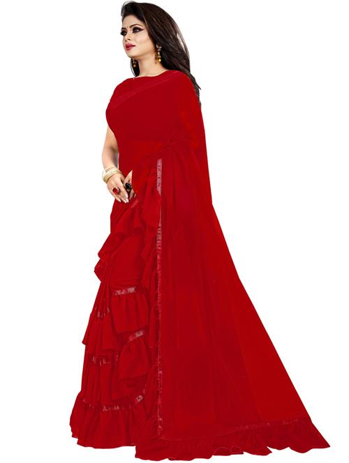 ruffle bordered saree with blouse piece - 19896388 - Very Small Image - 1