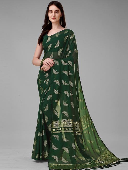 green georgette saree with blouse - 19896503 - Very Small Image - 1