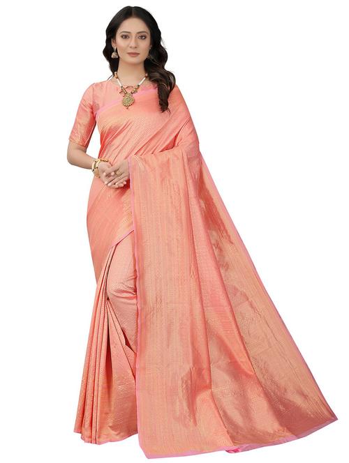 women's self design peach colored saree with blouse - 19896650 - Very Small Image - 1