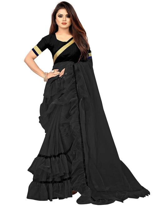 women's solid black colored saree with blouse - 19896833 - Very Small Image - 1