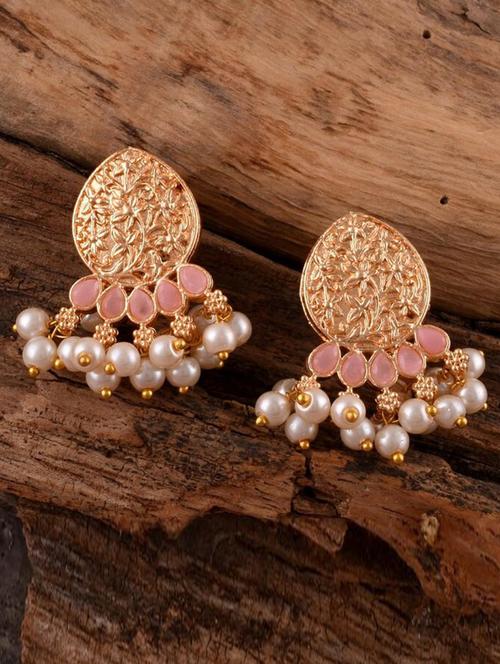 pink brass jhumka earring - 19898914 - Very Small Image - 1