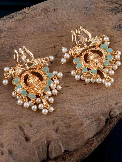 green brass jhumka earring - 19898929 - Very Small Image - 1