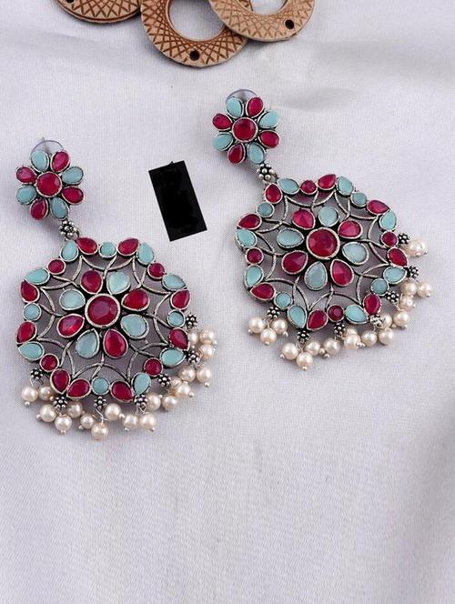 tjc stones & pearls detailed chandelier earrings - 19898958 - Very Small Image - 1