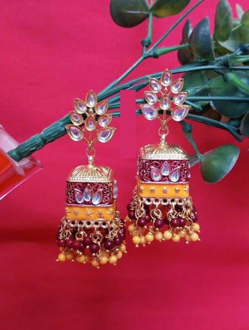 multi colored brass jhumka earring - 19899008 - Very Small Image - 1