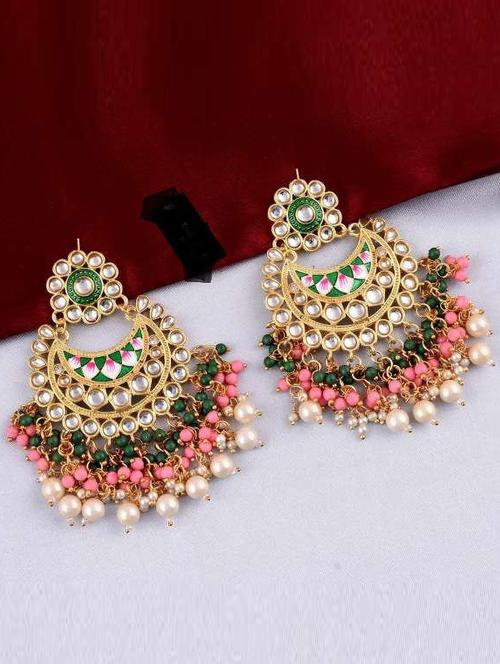 tjc stones & pearls detailed chandelier earrings - 19899064 - Very Small Image - 1