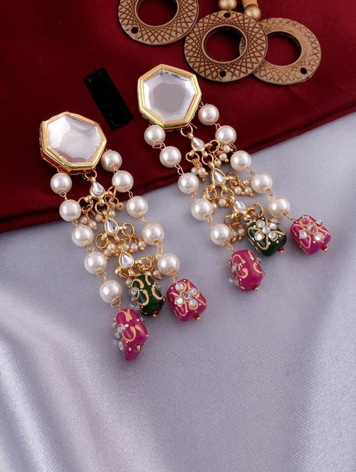 tjc stones & pearls detailed chandelier earrings - 19899138 - Very Small Image - 1