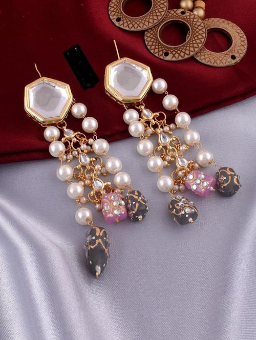 tjc stones & pearls detailed chandelier earrings - 19899141 - Very Small Image - 1