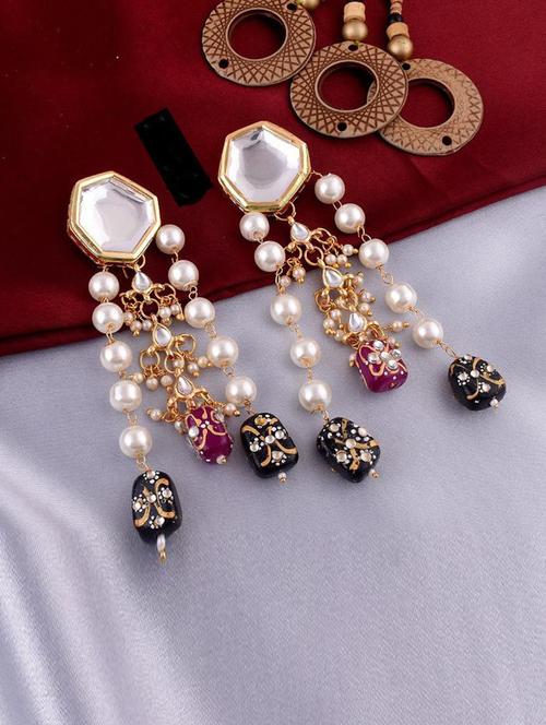 tjc stones & pearls detailed chandelier earrings - 19899142 - Very Small Image - 1