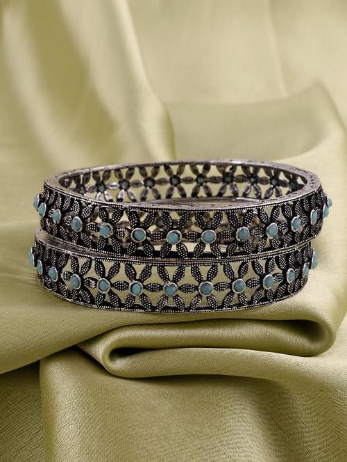 tjc colored stone studded brass silver bangle bracelet set (pack of 2) - 19899157 - Very Small Image - 1