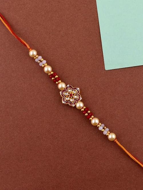tjc golden pearl with onyx small beads flower design gold plated rakhi - 19899160 - Very Small Image - 1