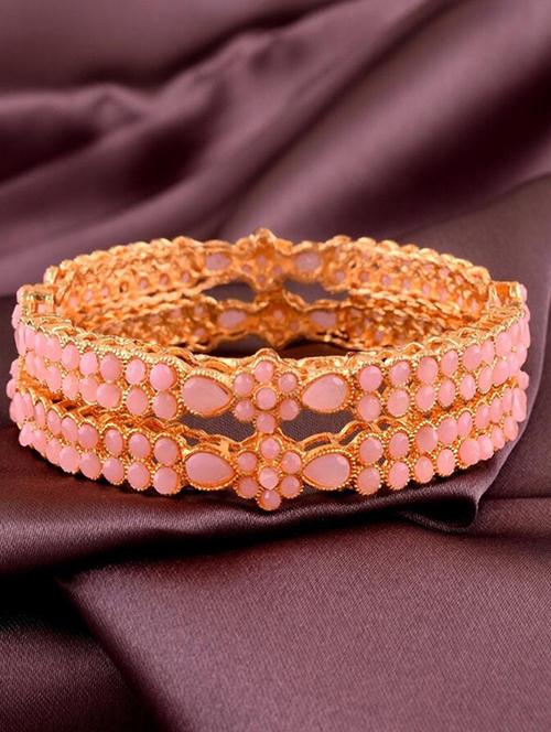 tjc colored stone studded gold plated brass bangle bracelet set (pack of 2) - 19899190 - Very Small Image - 1