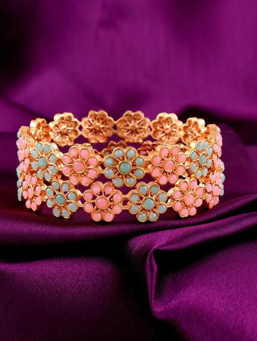 tjc colored stone studded gold plated brass bangle bracelet set (pack of 2) - 19899204 - Very Small Image - 1