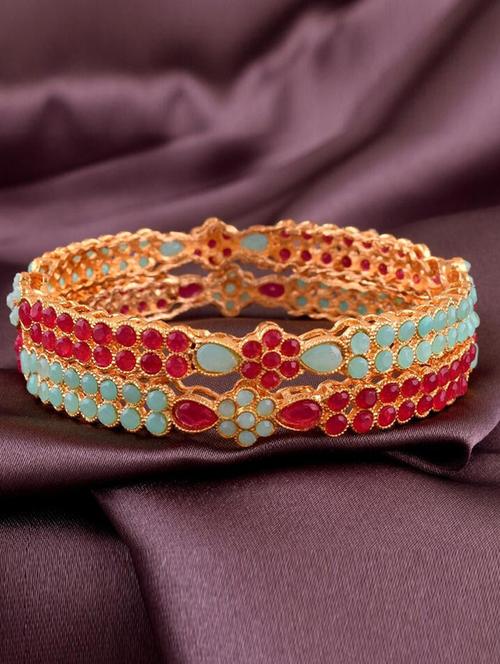 tjc colored stone studded gold plated brass bangle bracelet set (pack of 2) - 19899205 - Very Small Image - 1