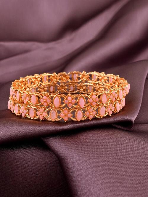 tjc colored stone studded gold plated brass bangle bracelet set (pack of 2) - 19899219 - Very Small Image - 1