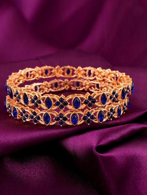 tjc colored stone studded gold plated brass bangle bracelet set (pack of 2) - 19899223 - Very Small Image - 1