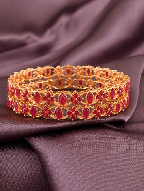 tjc colored stone studded gold plated brass bangle bracelet set (pack of 2) - 19899224 - Very Small Image - 1