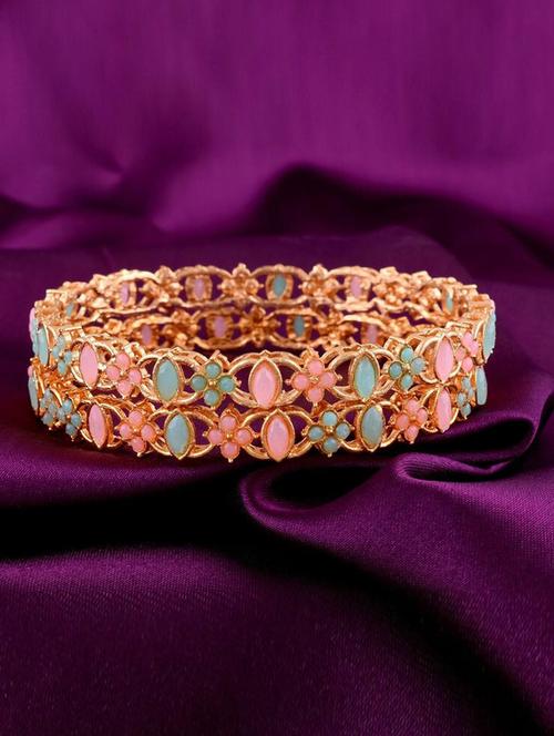 tjc colored stone studded gold plated brass bangle bracelet set (pack of 2) - 19899235 - Very Small Image - 1
