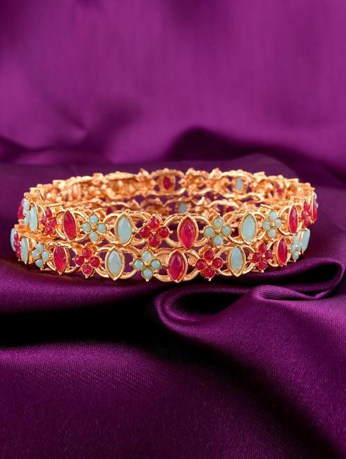 tjc colored stone studded gold plated brass bangle bracelet set (pack of 2) - 19899238 - Very Small Image - 1