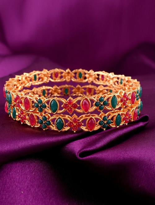 tjc colored stone studded gold plated brass bangle bracelet set (pack of 2) - 19899239 - Very Small Image - 1