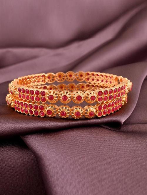 tjc colored stone studded gold plated brass bangle bracelet set (pack of 2) - 19899250 - Very Small Image - 1