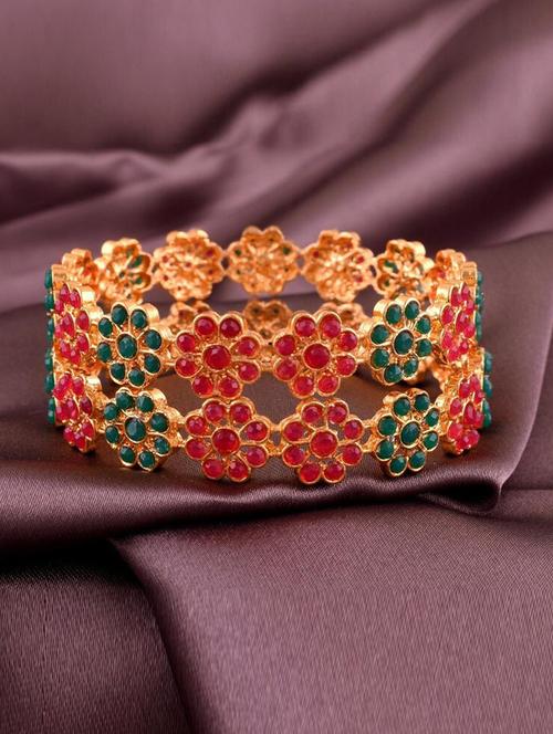 tjc colored stone studded gold plated brass bangle bracelet set (pack of 2) - 19899257 - Very Small Image - 1