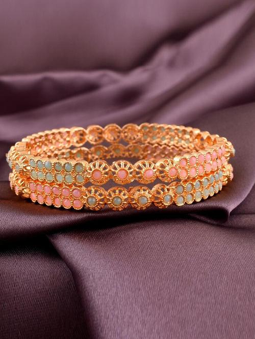 tjc colored stone studded gold plated brass bangle bracelet set (pack of 2) - 19899275 - Very Small Image - 1