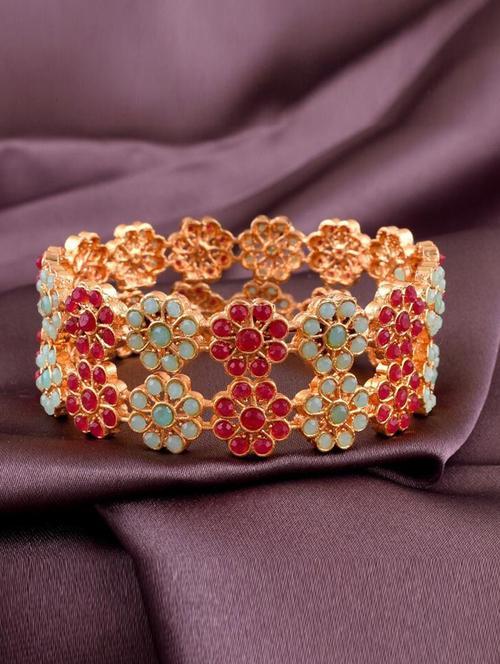 tjc colored stone studded gold plated brass bangle bracelet set (pack of 2) - 19899283 - Very Small Image - 1