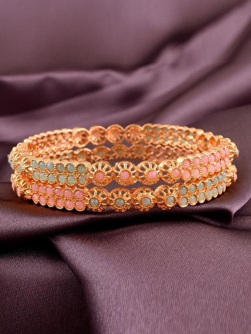 tjc colored stone studded gold plated brass bangle bracelet set (pack of 2) - 19899292 - Very Small Image - 1