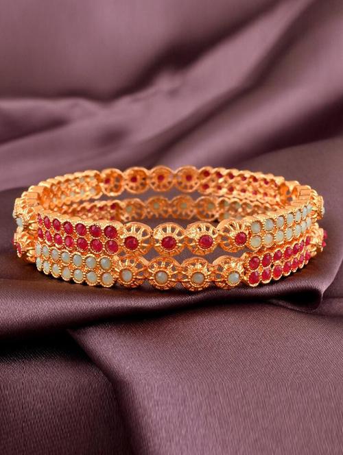 tjc colored stone studded gold plated brass bangle bracelet set (pack of 2) - 19899293 - Very Small Image - 1