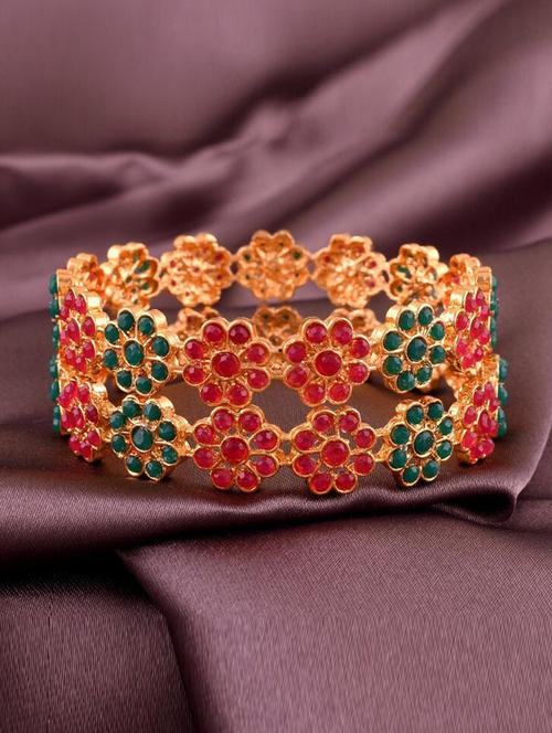 tjc colored stone studded gold plated brass bangle bracelet set (pack of 2) - 19899294 - Very Small Image - 1