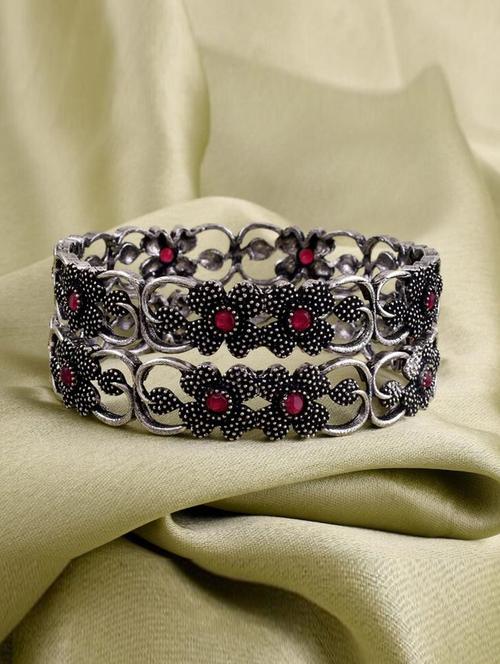 tjc colored stone studded brass silver bangle bracelet set (pack of 2) - 19899301 - Very Small Image - 1