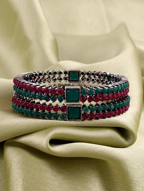 tjc colored stone studded brass silver bangle bracelet set (pack of 2) - 19899303 - Very Small Image - 1